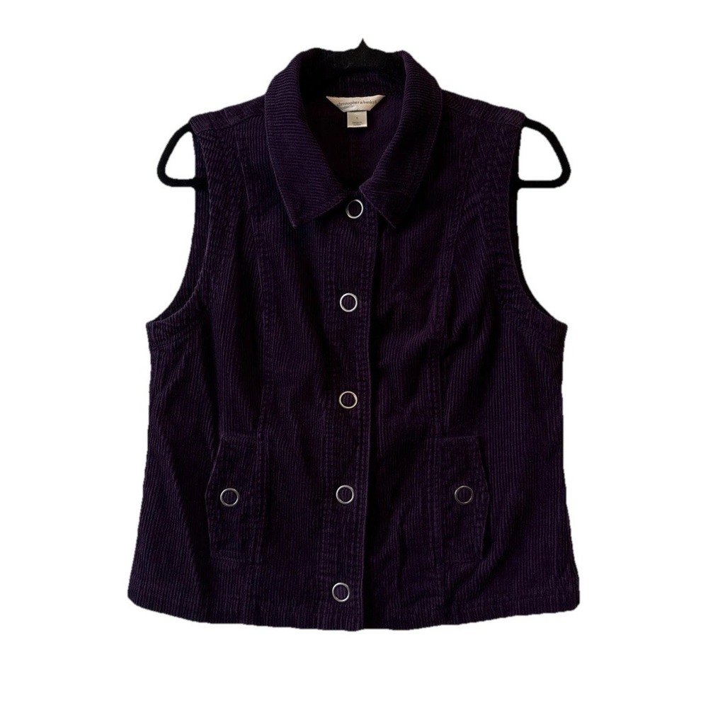Christopher & Banks Dark Purple Corduroy Snap Vest S 90s Y2K Retro Boho Cottage